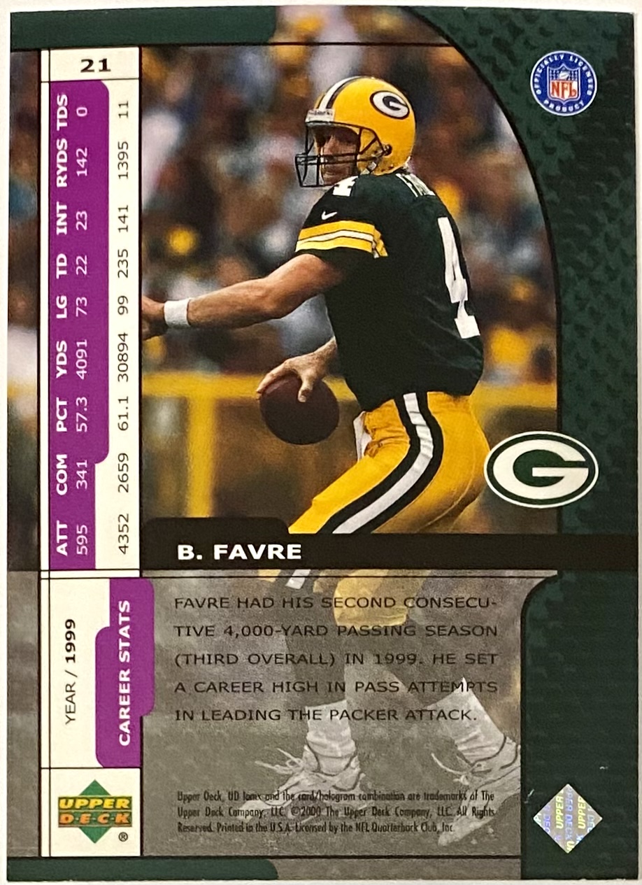 Brett Favre 2000 Upper Deck Ionix Green Bay Packers Football Card KBK