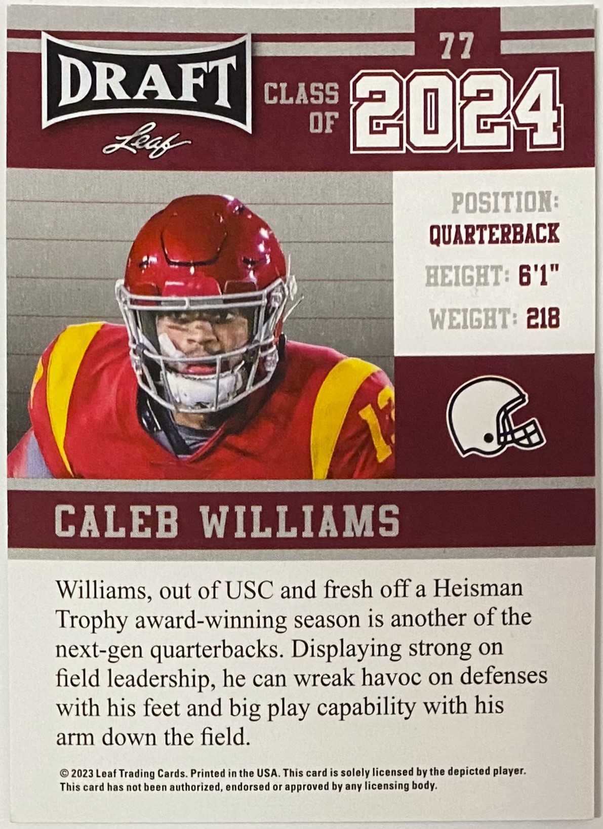 Caleb Williams Leaf Draft Usc Trojans Football Class Of Green