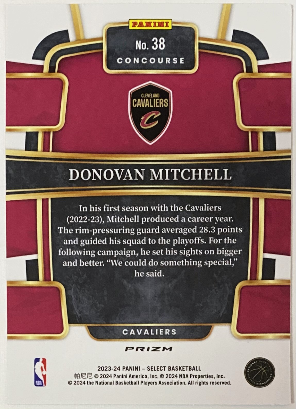 Donovan Mitchell 2023 24 Panini Select Basketball Cleveland Cavaliers