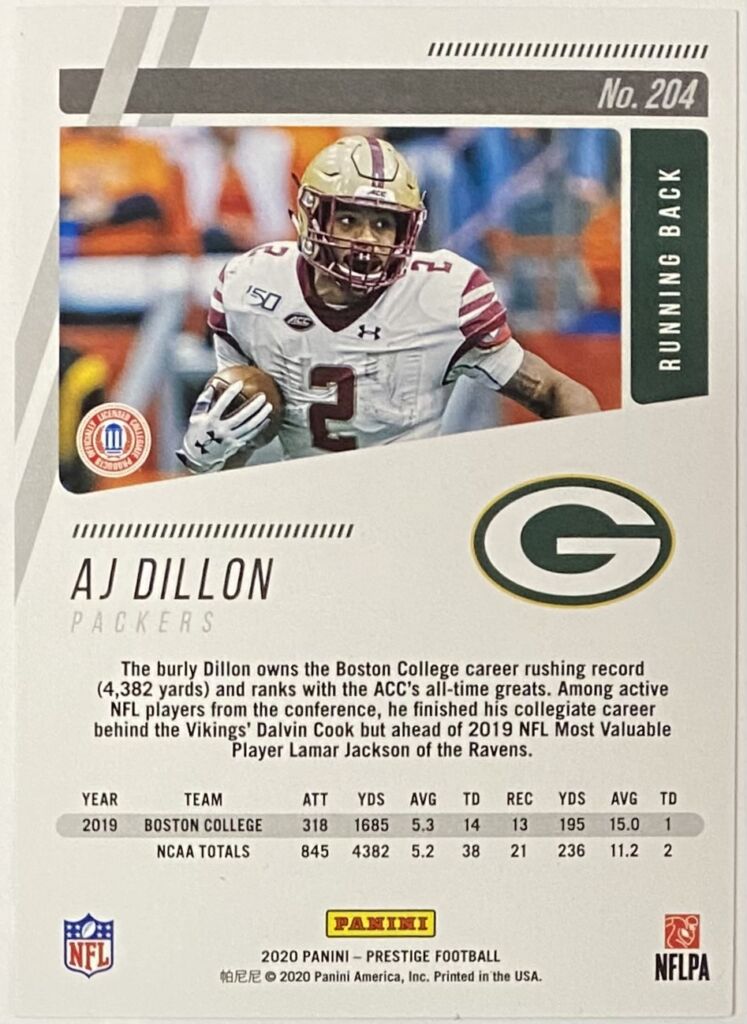 Aj Dillon Panini Prestige Football Green Bay Packers Xtra Points