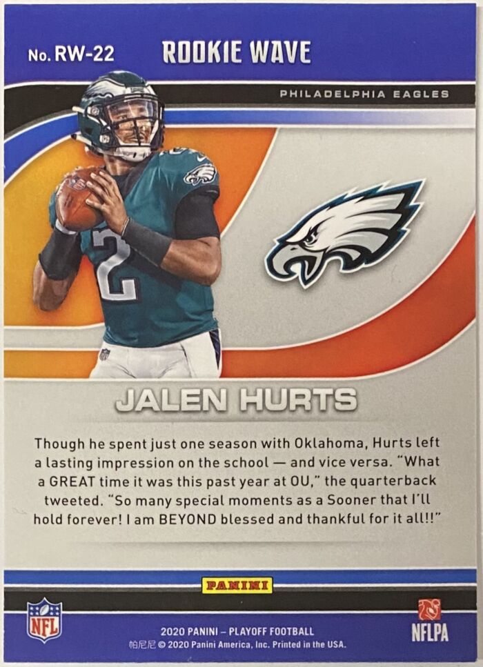 Jalen Hurts 2020 Panini Playoff Football Philadelphia Eagles Rookie