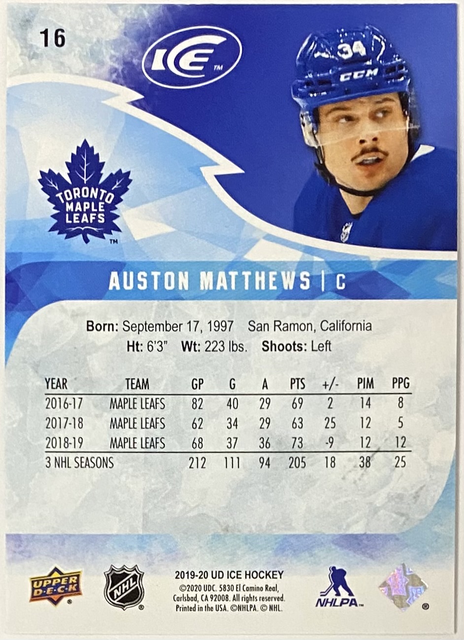 Auston Matthews 2019 20 Upper Deck Ice Hockey Toronto Maple Leafs Green