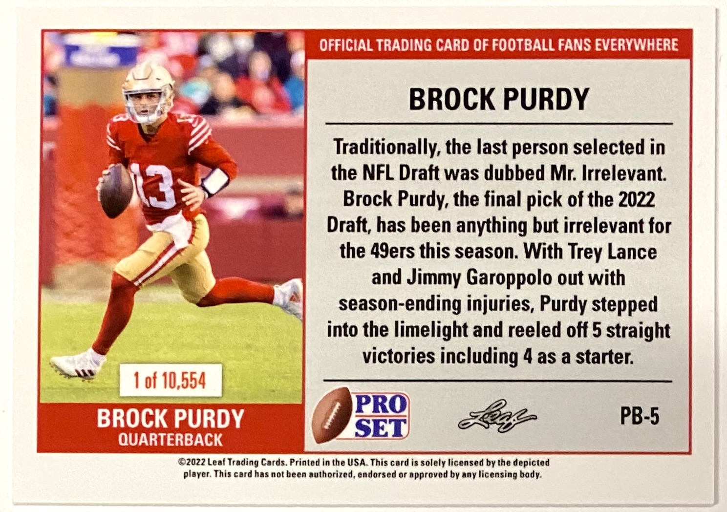 Brock Purdy 2023 Leaf Pro Set San Francisco 49ers Football Limited