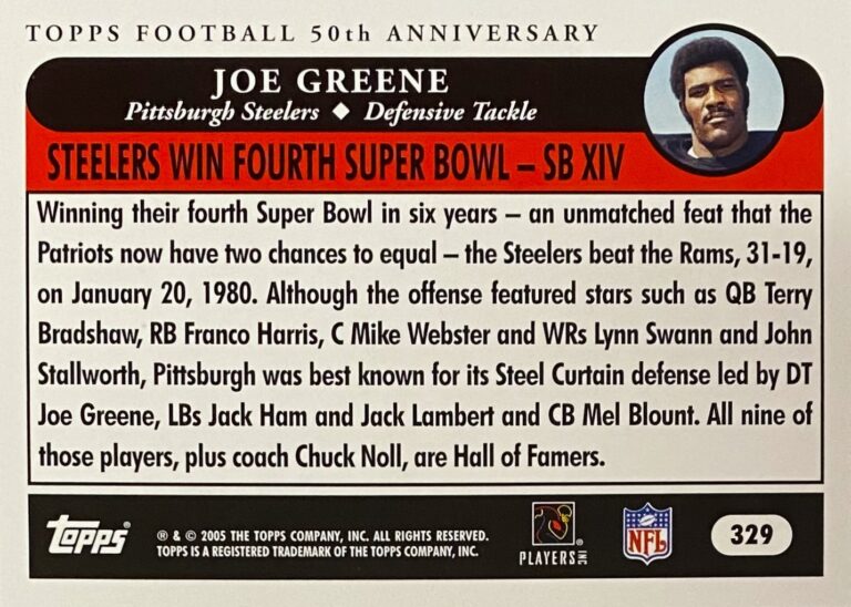 Joe Greene Topps Pittsburgh Steelers Football Th Anniversary