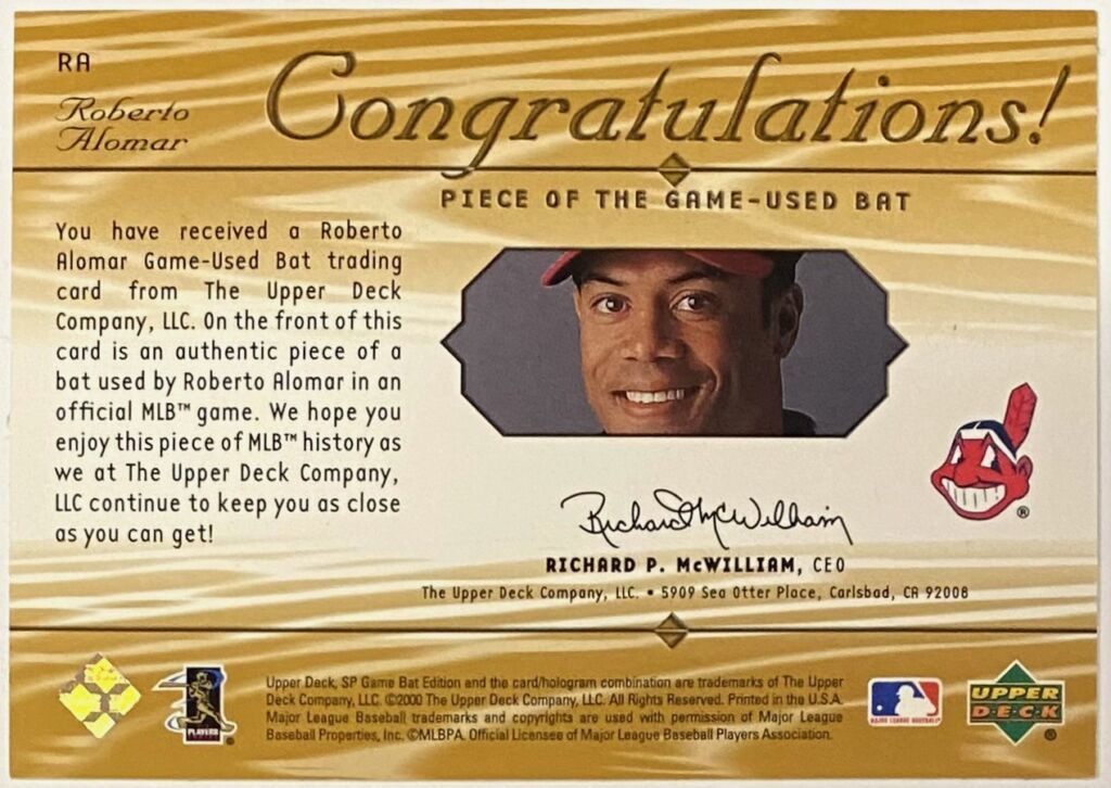 Roberto Alomar Upper Deck Sp Game Bat Edition Cleveland Indians