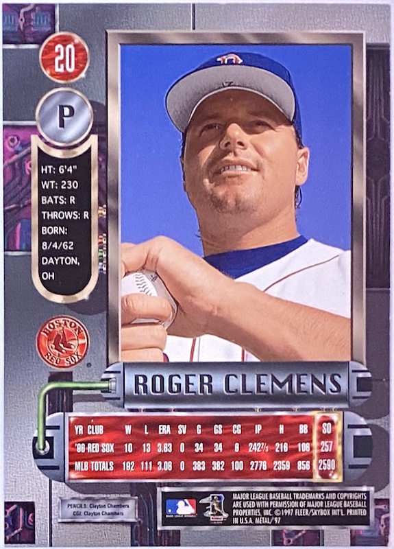 Roger Clemens 1997 Skybox Metal Universe Boston Red Sox Baseball