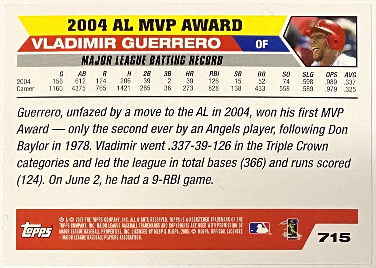 Vladimir Guerrero 2004 Topps Anaheim Angels Baseball American League MVP  Card (HOF) - KBK Sports