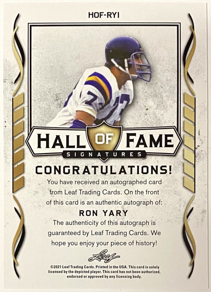 Ron Yary Autographed 2021 Leaf Football Minnesota Vikings Hall of Fame  Signatures Card – KBK Sports