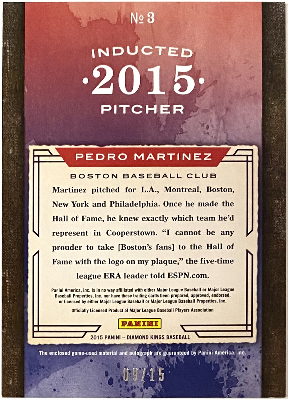 2015 Hall Of Fame Boston Red Sox Pedro Martinez Authentic