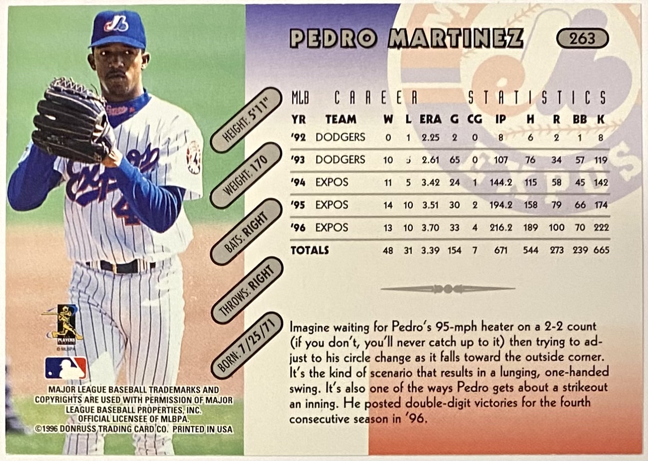 Pedro Martinez 1997 Donruss Montreal Expos Baseball Card (HOF) – KBK Sports