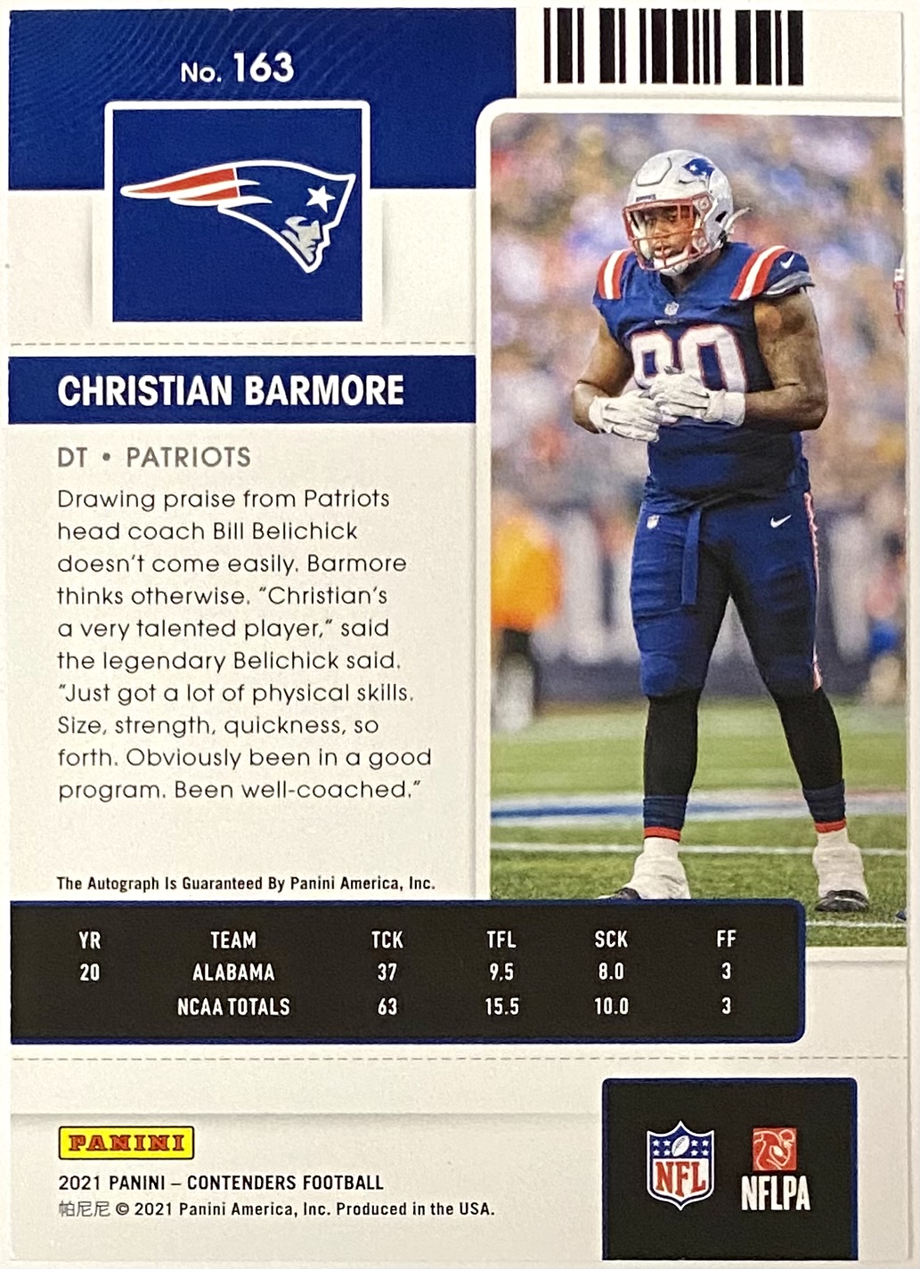 Christian Barmore 2021 Contenders Rookie Ticket Autograph New England  Patriots C