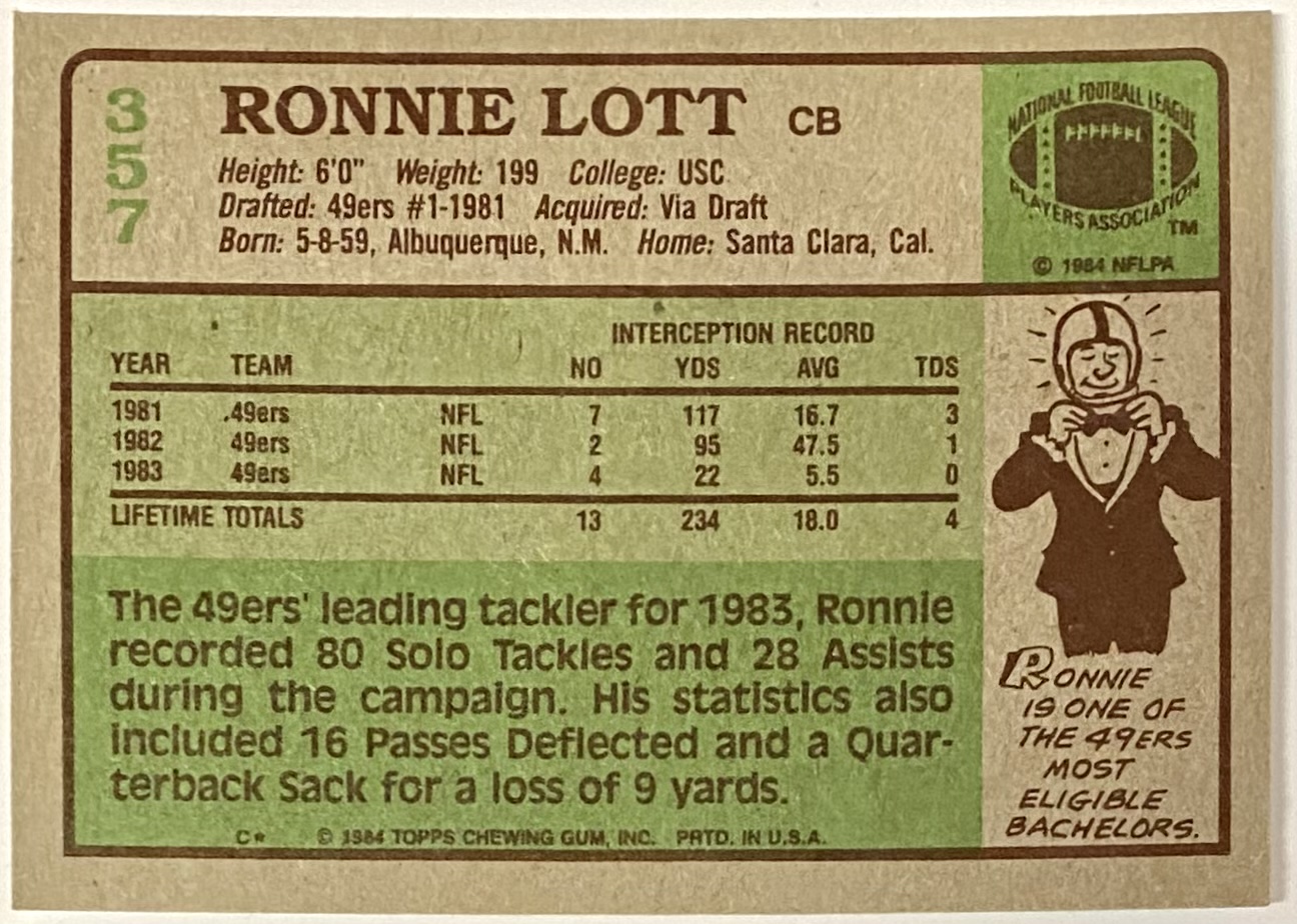 1984 Topps Ronnie Lott