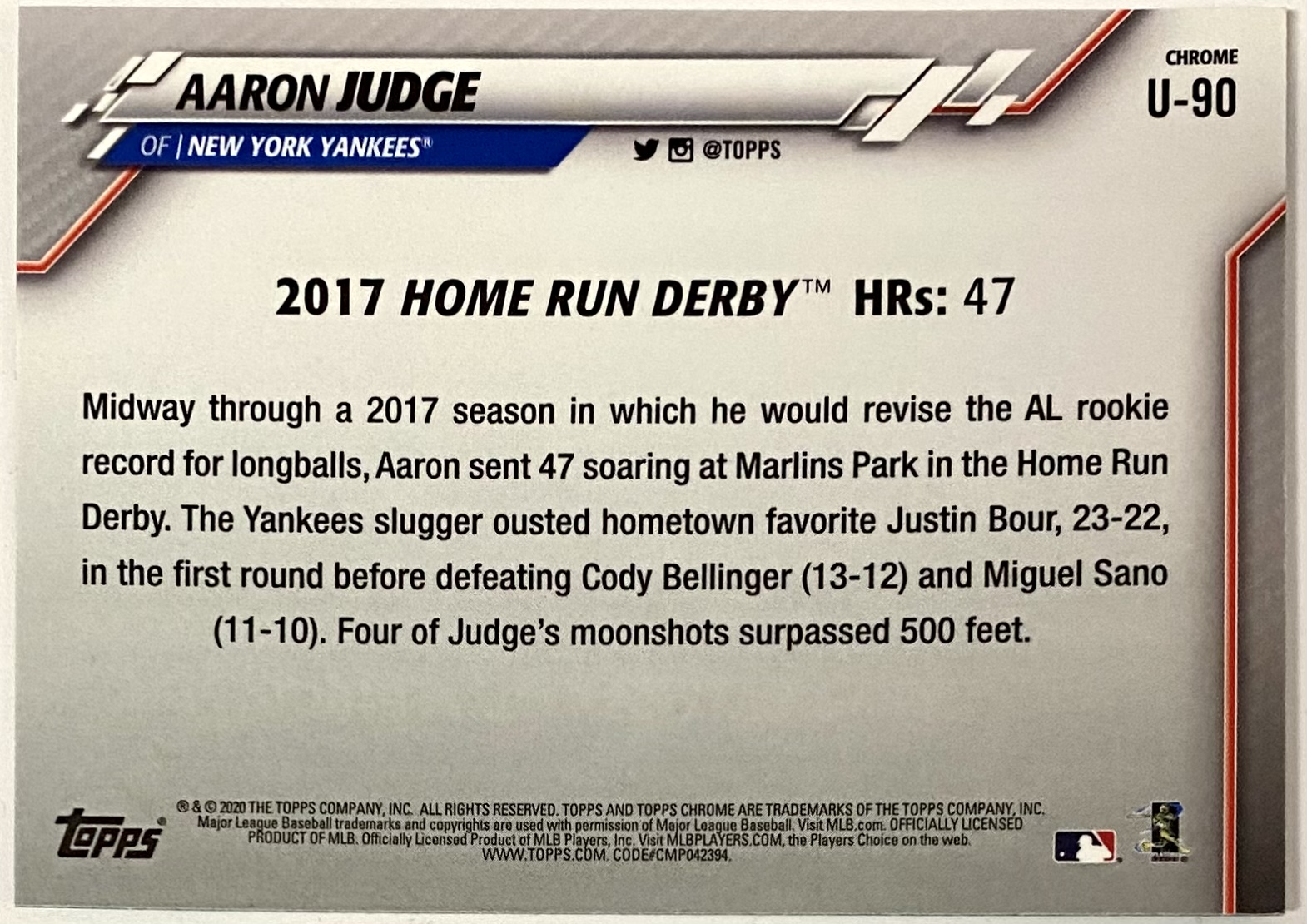  2017 Topps Update Aaron Judge Home Run Derby New York