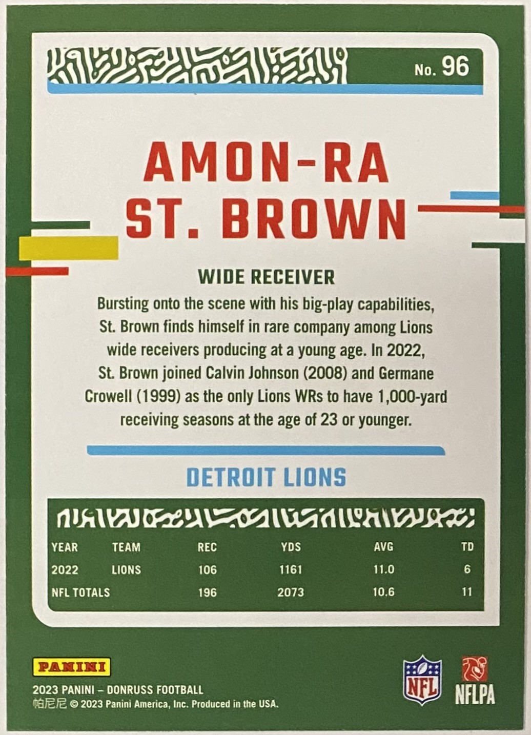 2022 Panini Donruss Lions Amon-Ra St. high quality Brown Orange Parallel #02/14