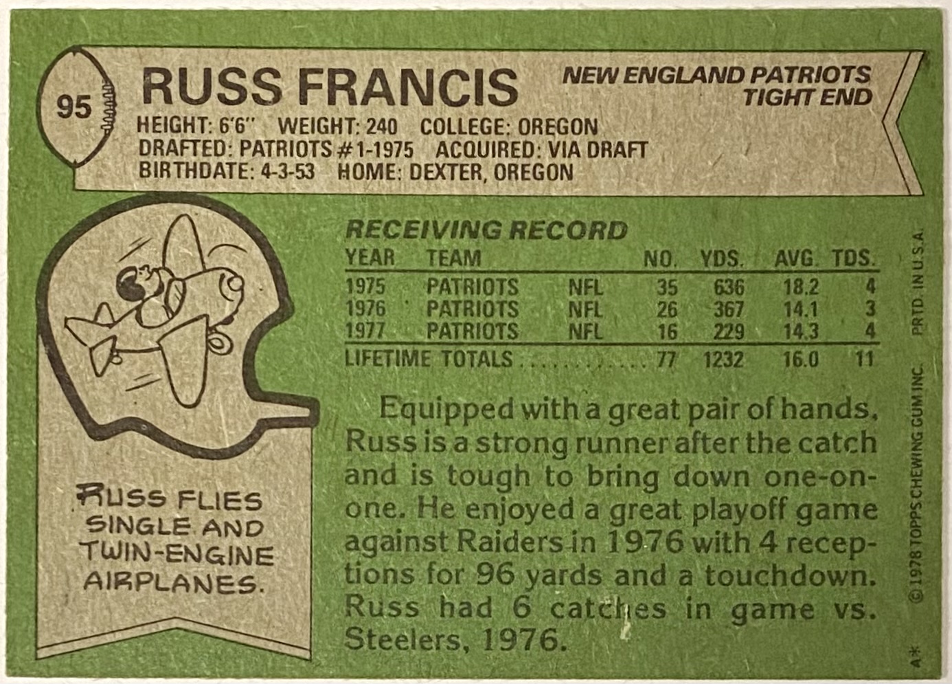 : 1980 Topps # 80 Russ Francis New England Patriots