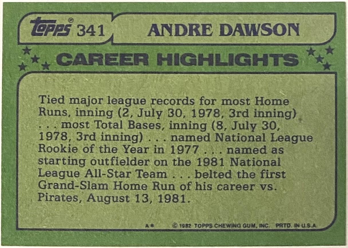  1982 Topps # 341 All-Star Andre Dawson Montreal Expos