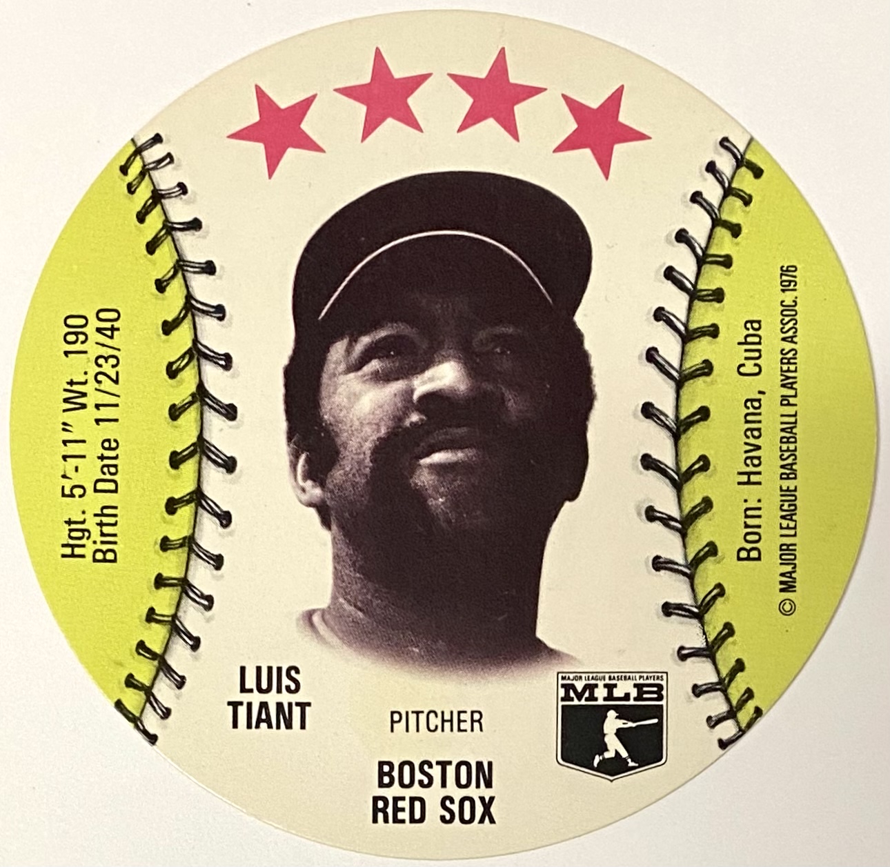 Luis Tiant 1976 MSA Discs Boston Red Sox Baseball Isaly's/Sweet