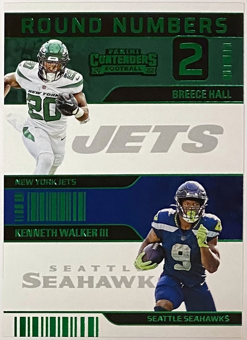 Breece Hall Kenneth Walker Panini Contenders Football Round Numbers Green Rookie Card