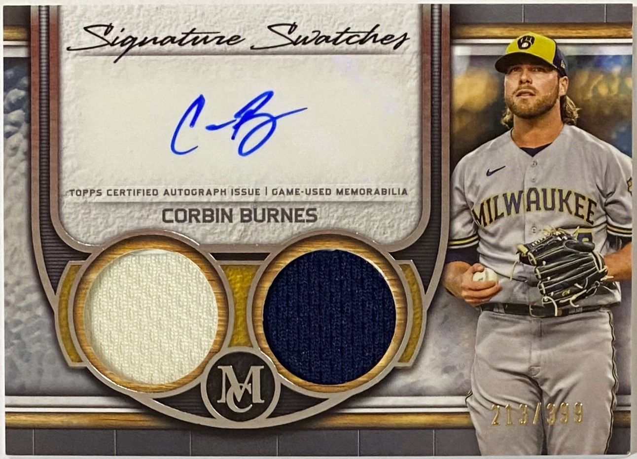 Corbin Burnes Autographed 2023 Topps Museum Collection Baseball Milwaukee  Brewers Signature Swatches Numbered Card w/Piece Game-Used Memorabilia  (#213/399) - KBK Sports