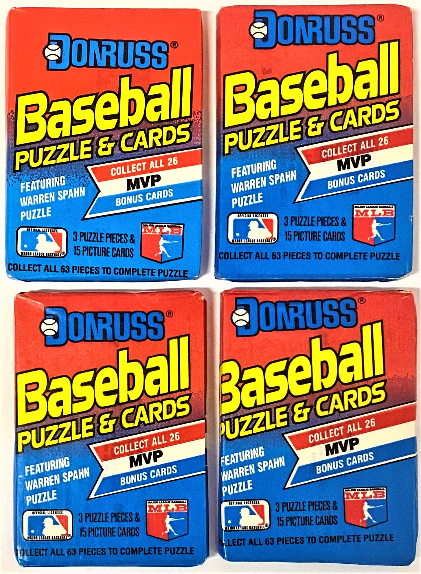 Donruss 1989 Major League Baseball 4 Pack Bundle 15 Cards 3 Puzzle 