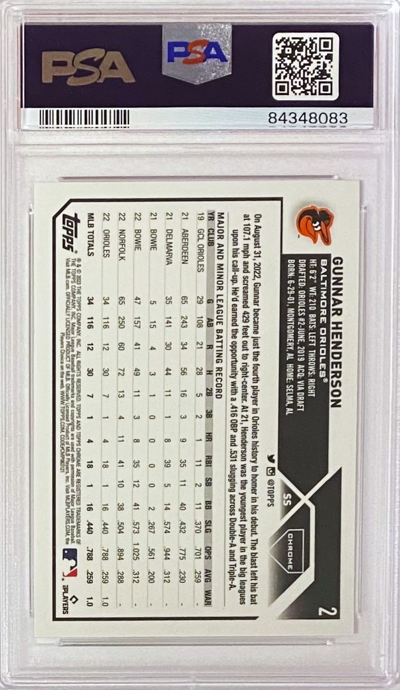 Gunnar Henderson 2023 Topps Chrome Baltimore Orioles Baseball Graded ...