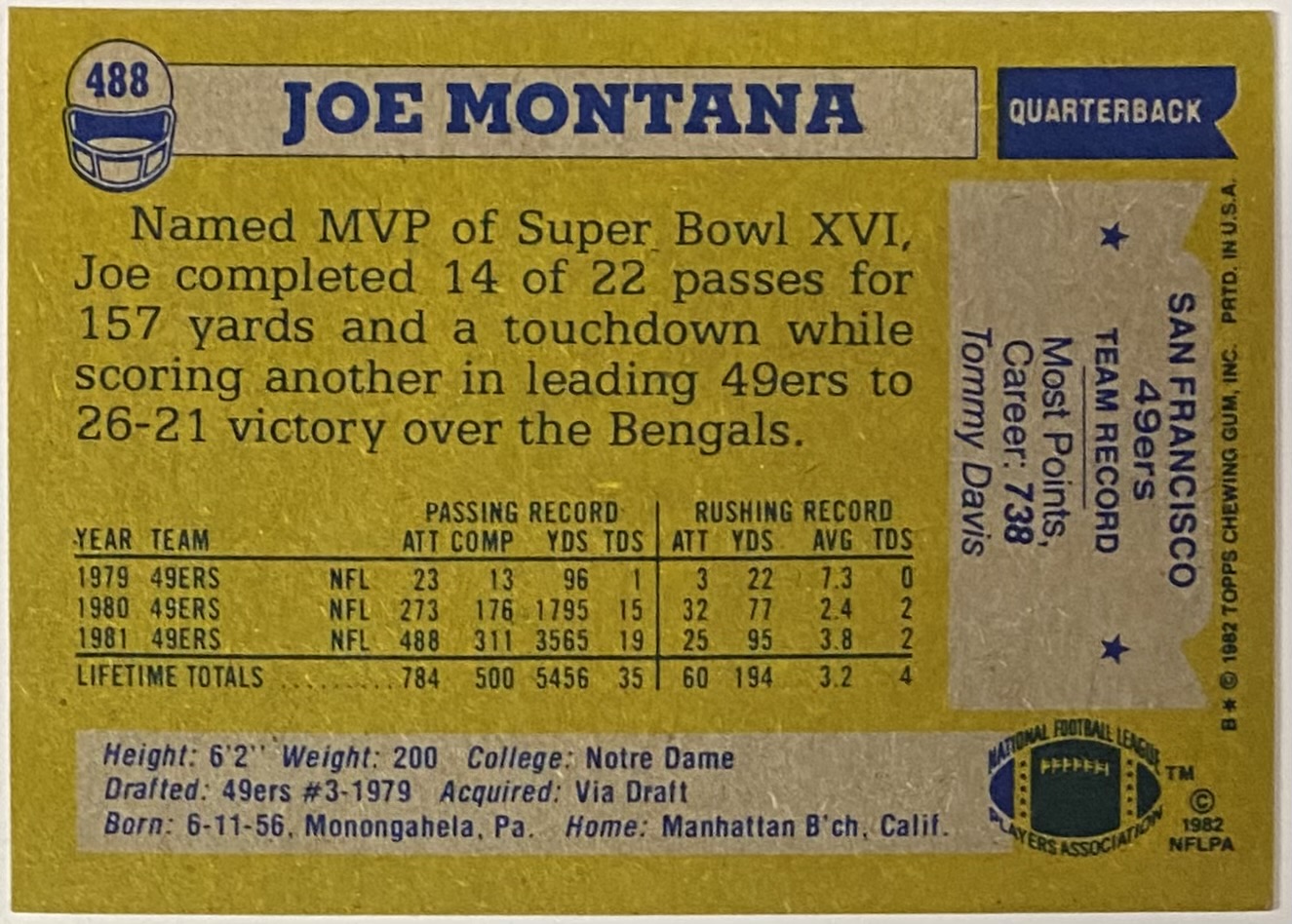 Joe Montana 1982 Topps San Francisco 49ers Football Card - KBK Sports