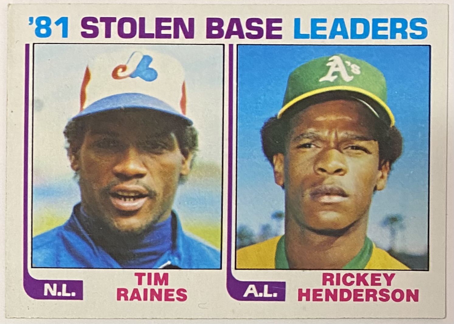 Rickey Henderson & Tim Raines 1982 Topps Baseball Stolen Base Leaders ...