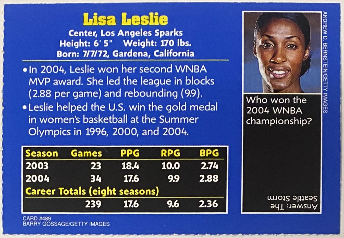 Lisa Leslie 2004 Sports Illustrated for Kids Los Angeles Sparks Basketball  Card - KBK Sports