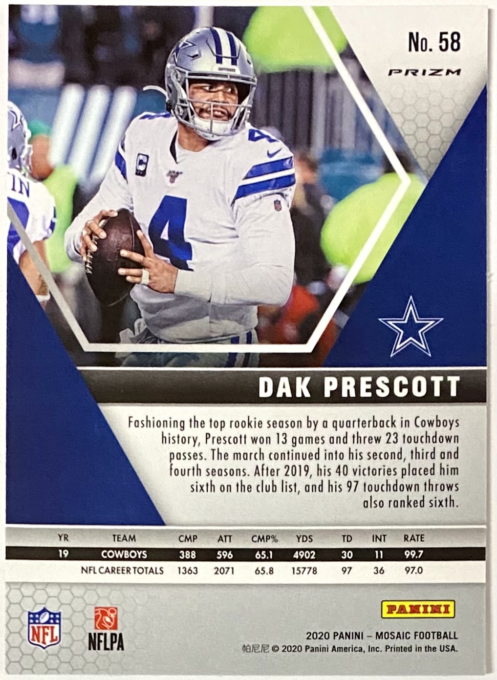 Dak Prescott 2020 Panini Mosaic Football Dallas Cowboys Green Prizm ...