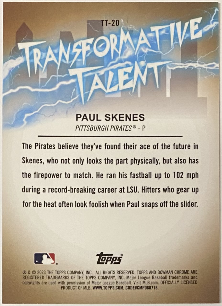 Paul Skenes 2023 Bowman Chrome Pittsburgh Pirates Baseball