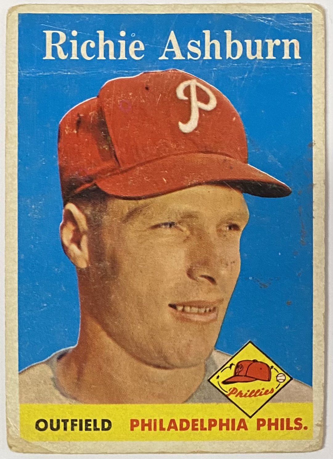 Richie Ashburn 1958 Topps Philadelphia Phillies Baseball Card (creases 