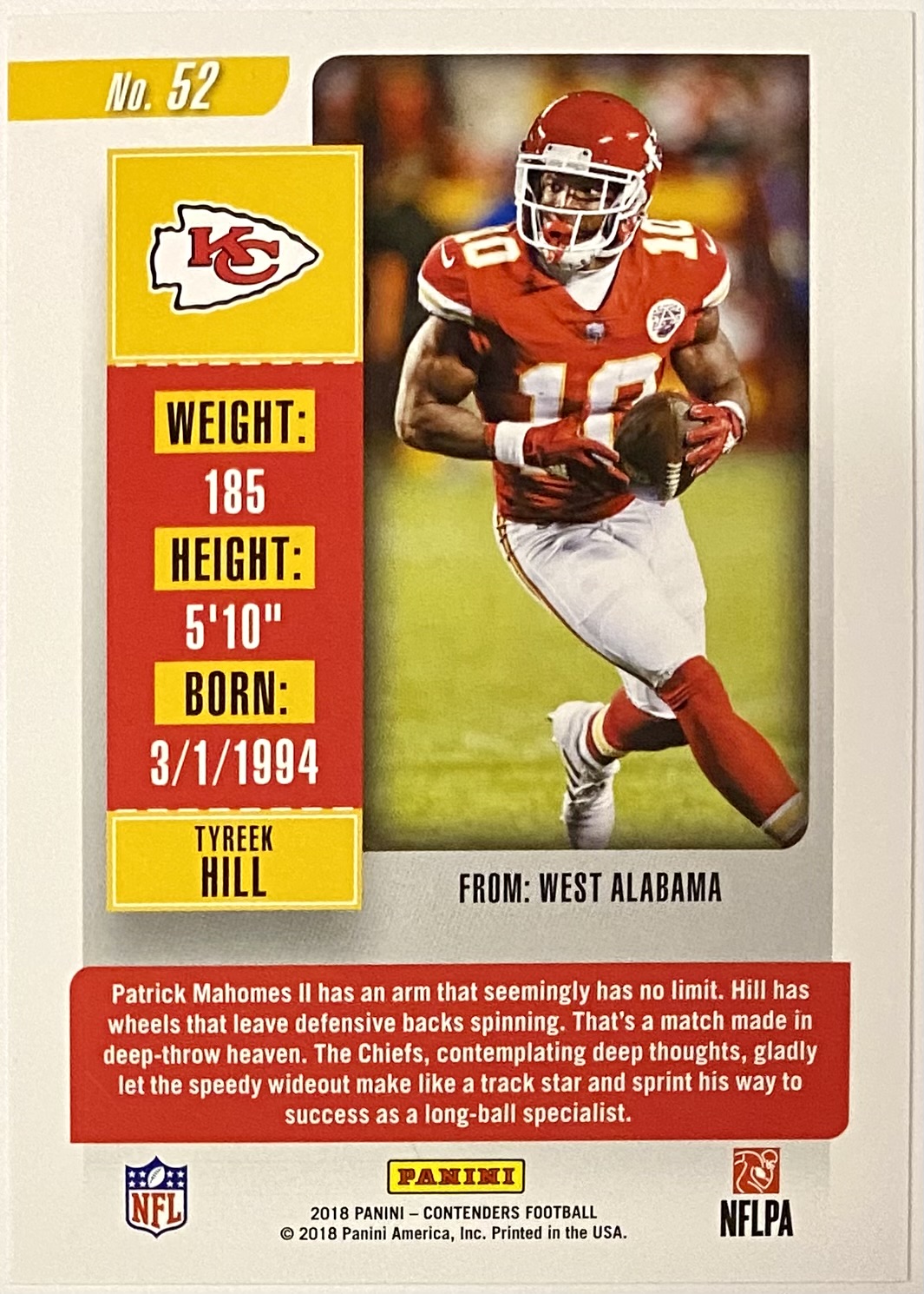 Tyreek Hill 2018 Panini Contenders Football Kansas City Chiefs