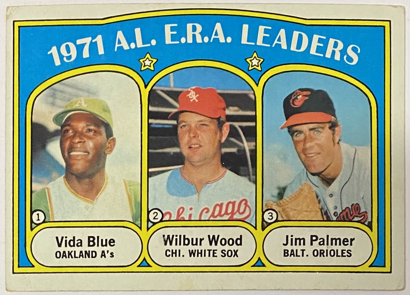 Jim Palmer, Vida Blue & Wilbur Wood 1972 Topps Baseball American League ...