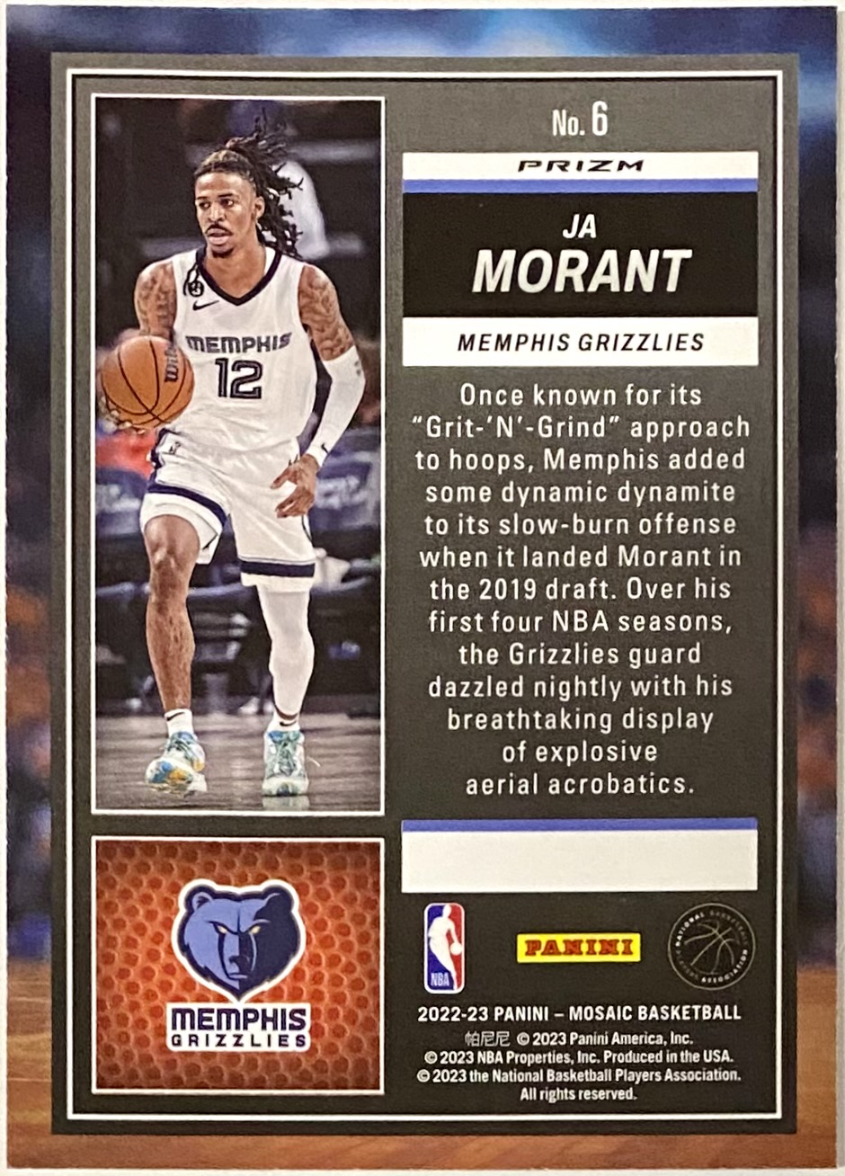 Ja Morant 2022-23 Panini Mosaic Basketball Memphis Grizzlies Jam 
