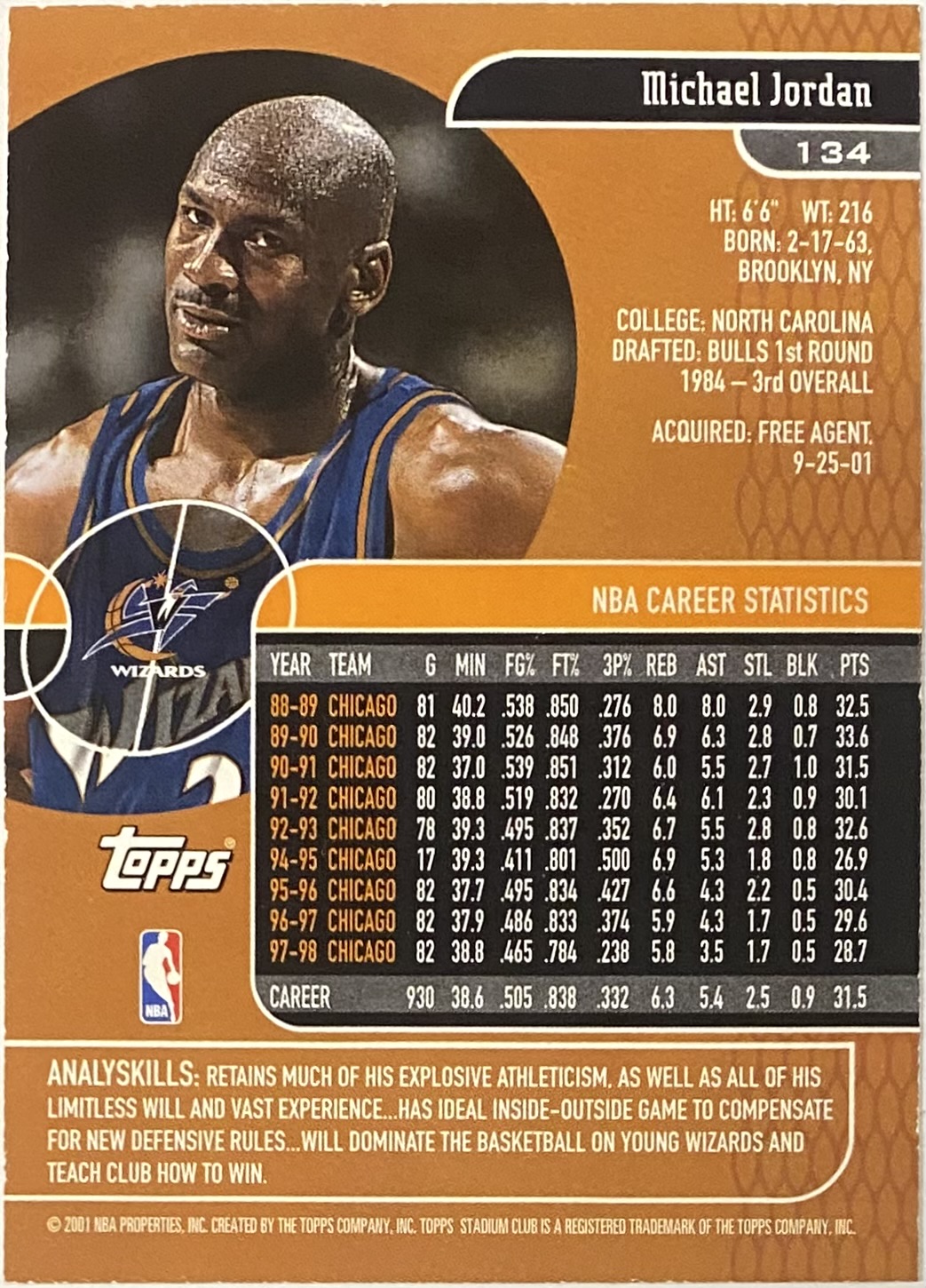 Michael Jordan 2001 Topps Xceeding Xpectations Basketball Card #151 cheapest Wizards