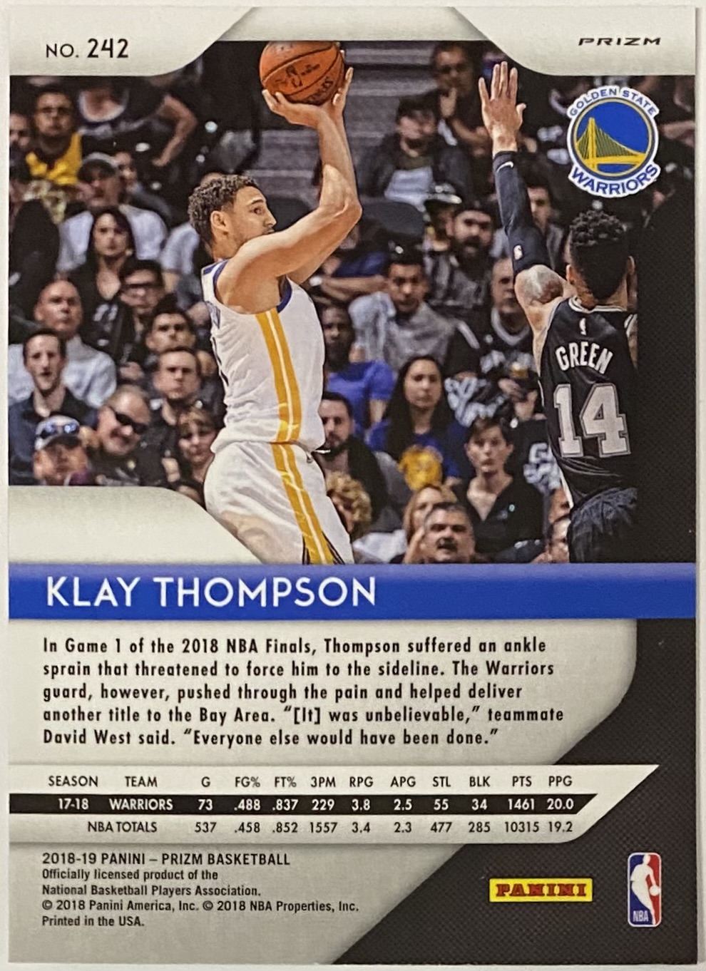 Klay Thompson 2018-19 Panini Prizm Basketball Golden State Warriors ...