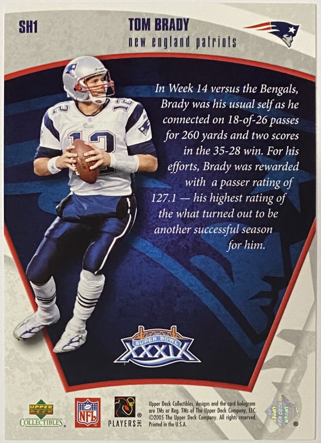 2005 TOM BRADY, N.E. PATRIOTS, ZENITH EPIX newest BLUE