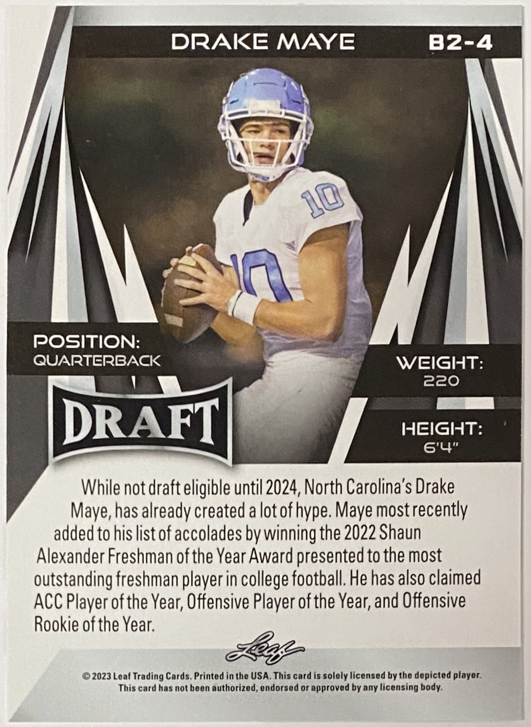 Drake Maye 2023 Leaf Draft North Carolina Tar Heels Football Rookie ...