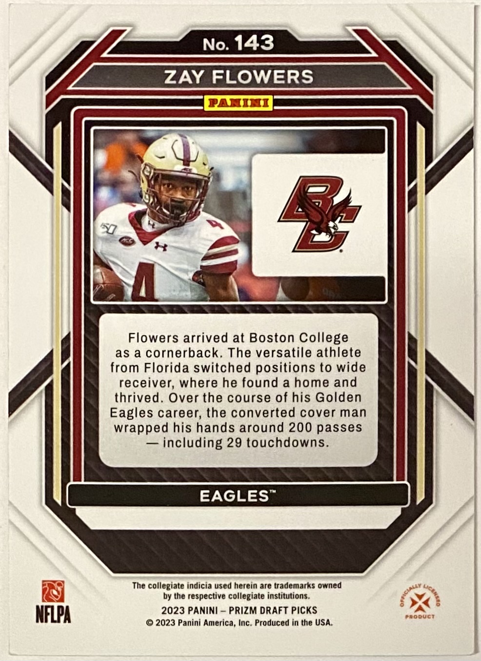 Zay Flowers Panini Prizm Draft Picks Football Boston College