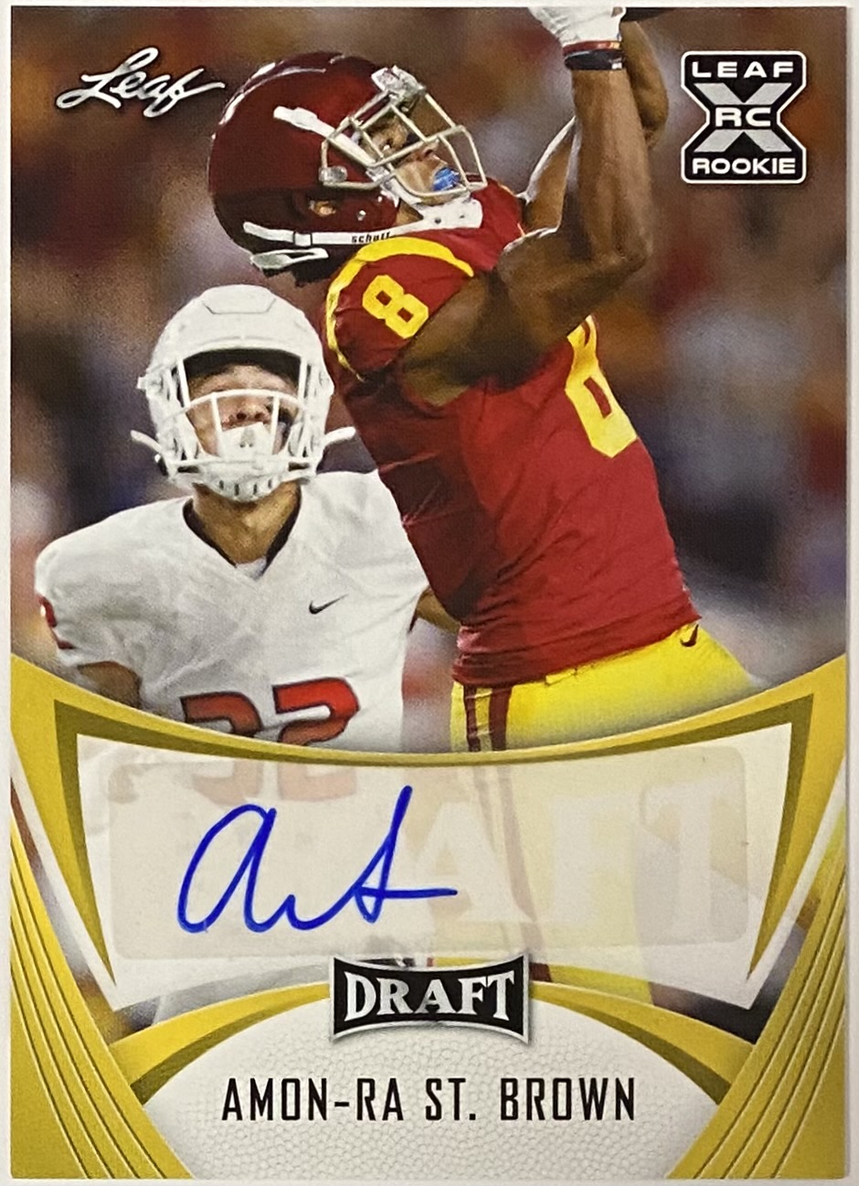 Amon-Ra St. Brown Autographed 2021 Leaf Draft USC Trojans Football Gold