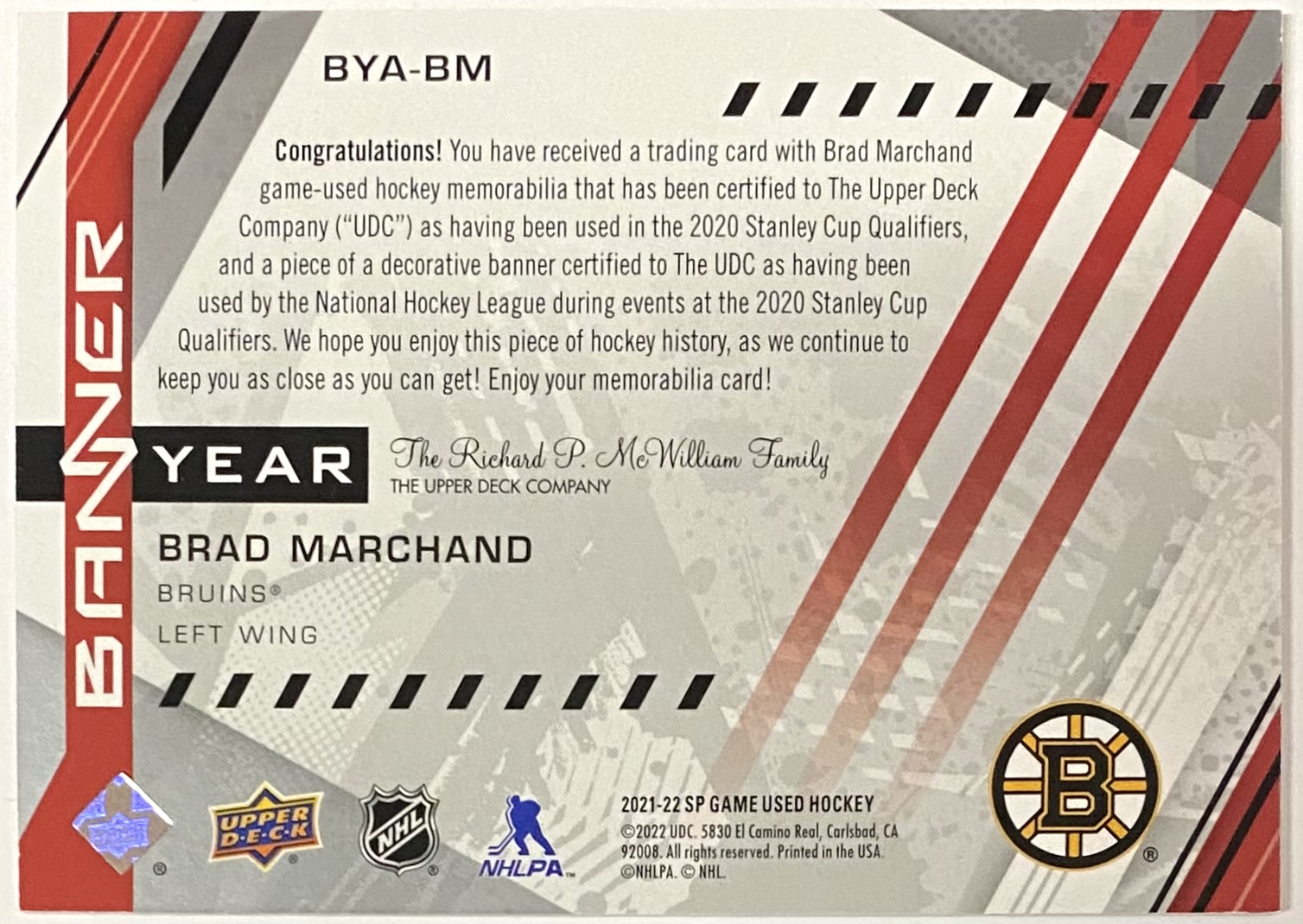 2021-22 UD Hockey Brad Marchand #667 Boston Bruins B2S9