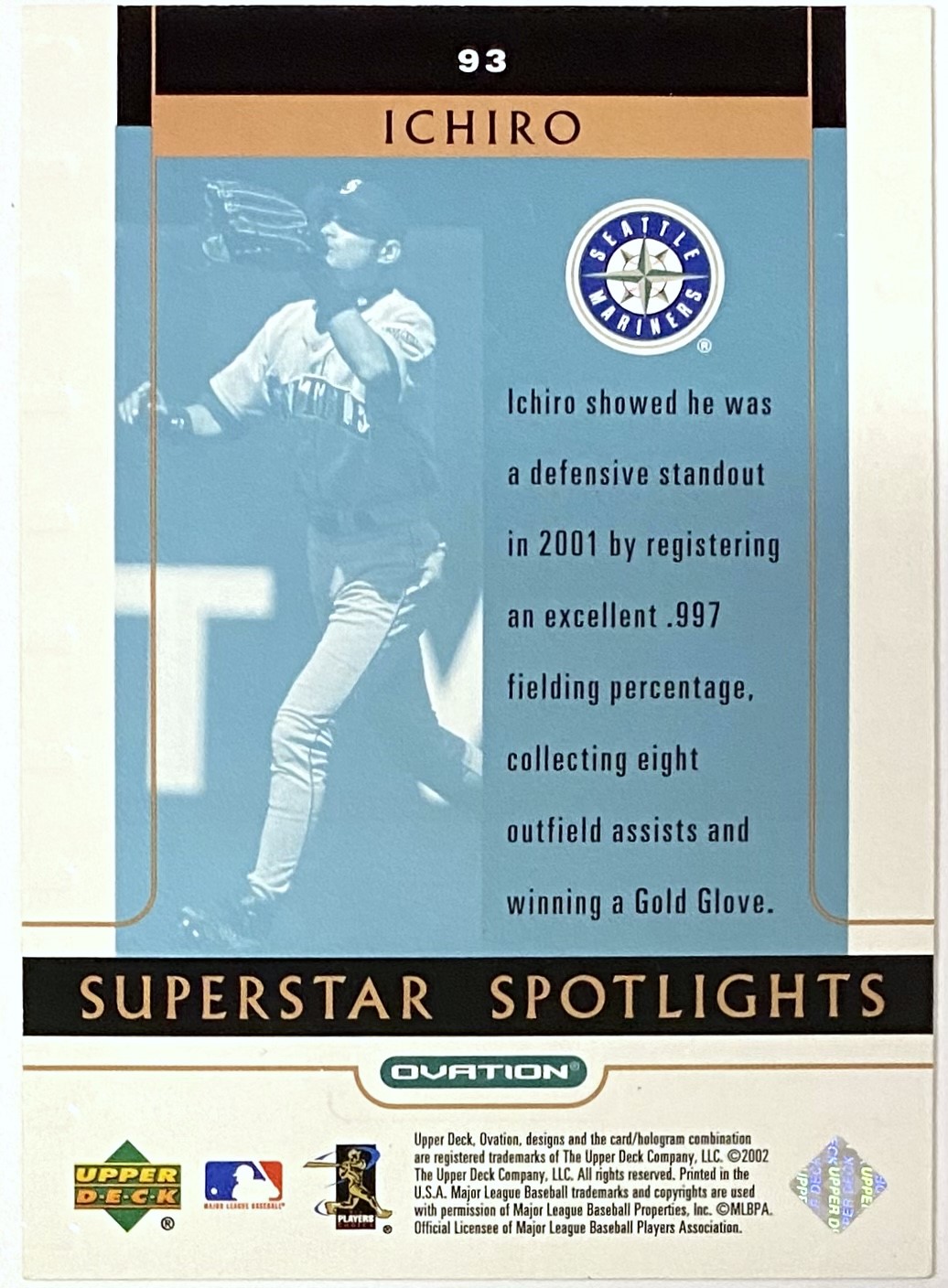 Ichiro Suzuki 2002 Upper Deck Ovation Seattle Mariners Baseball Superstar  Spotlights Card - KBK Sports