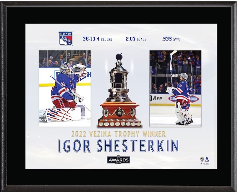 Igor Shesterkin New York Rangers 2022 Vezina Trophy Winner Sublimated ...