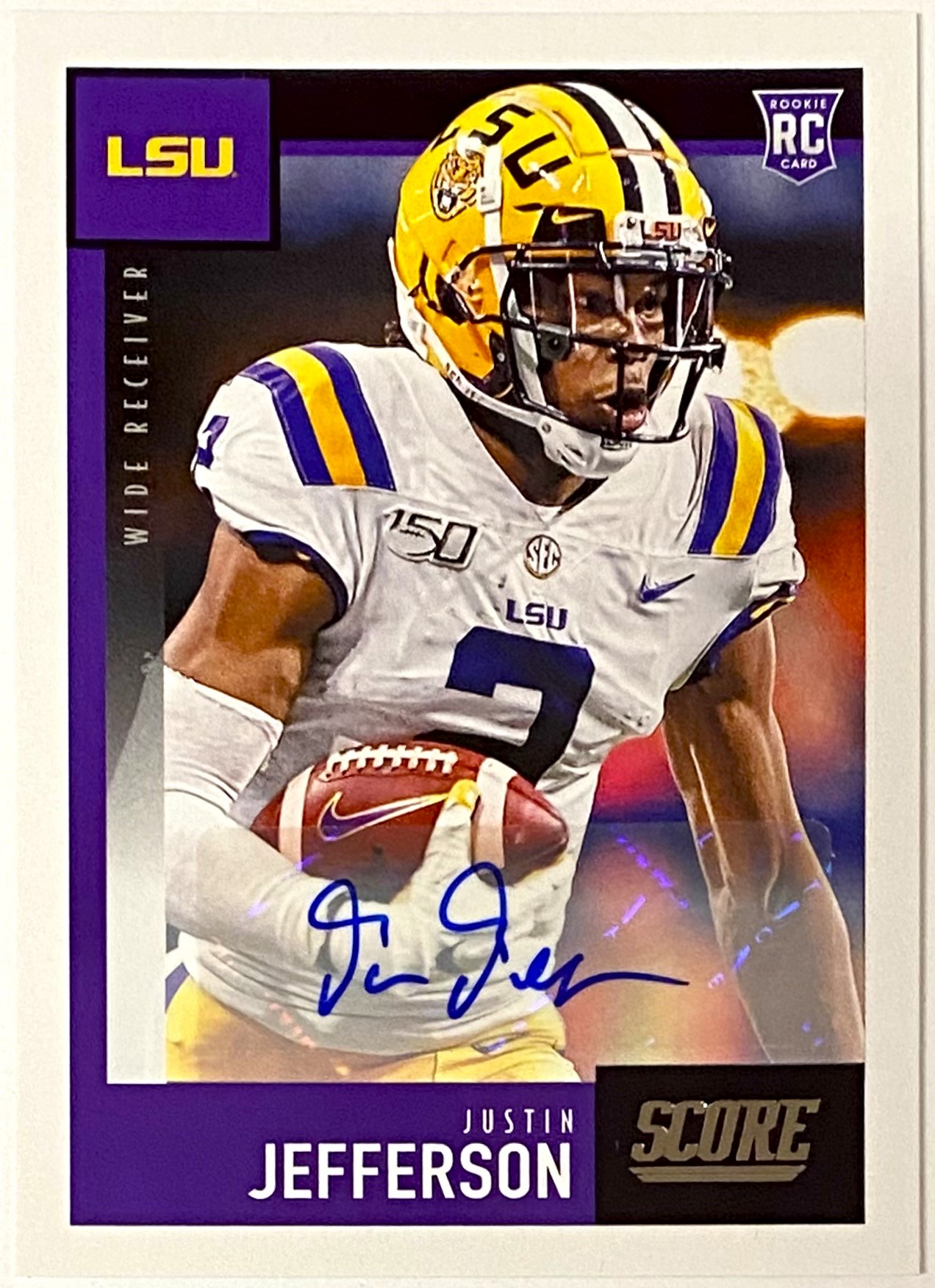 Justin Jefferson Autographed 2020 Panini Score Football LSU Tigers Rookie Card KBK Sports