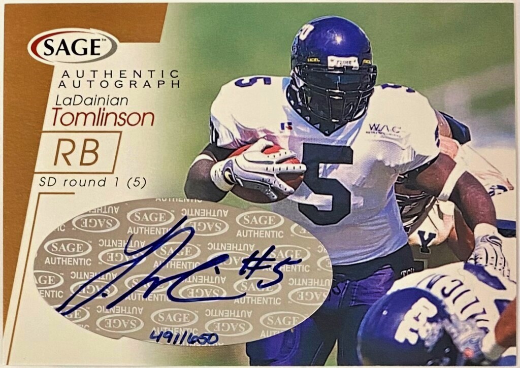 LaDainian Tomlinson Autographed 2001 SAGE TCU Horned Frogs Football ...