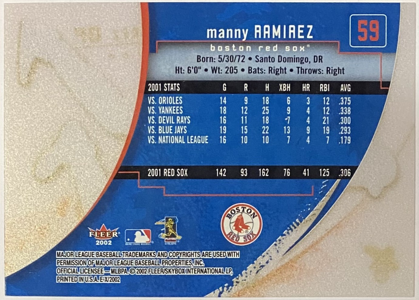 Manny Ramirez 2002 Fleer E X Boston Red Sox Baseball Card Kbk Sports