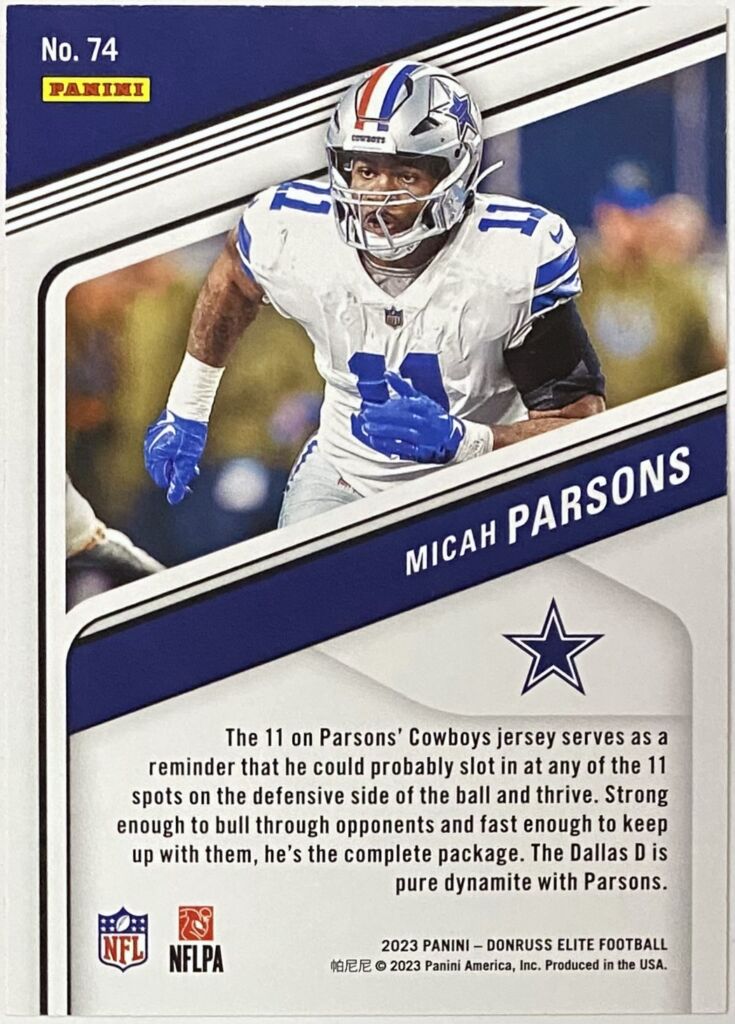 Micah Parsons Panini Donruss Elite Football Dallas Cowboys Card