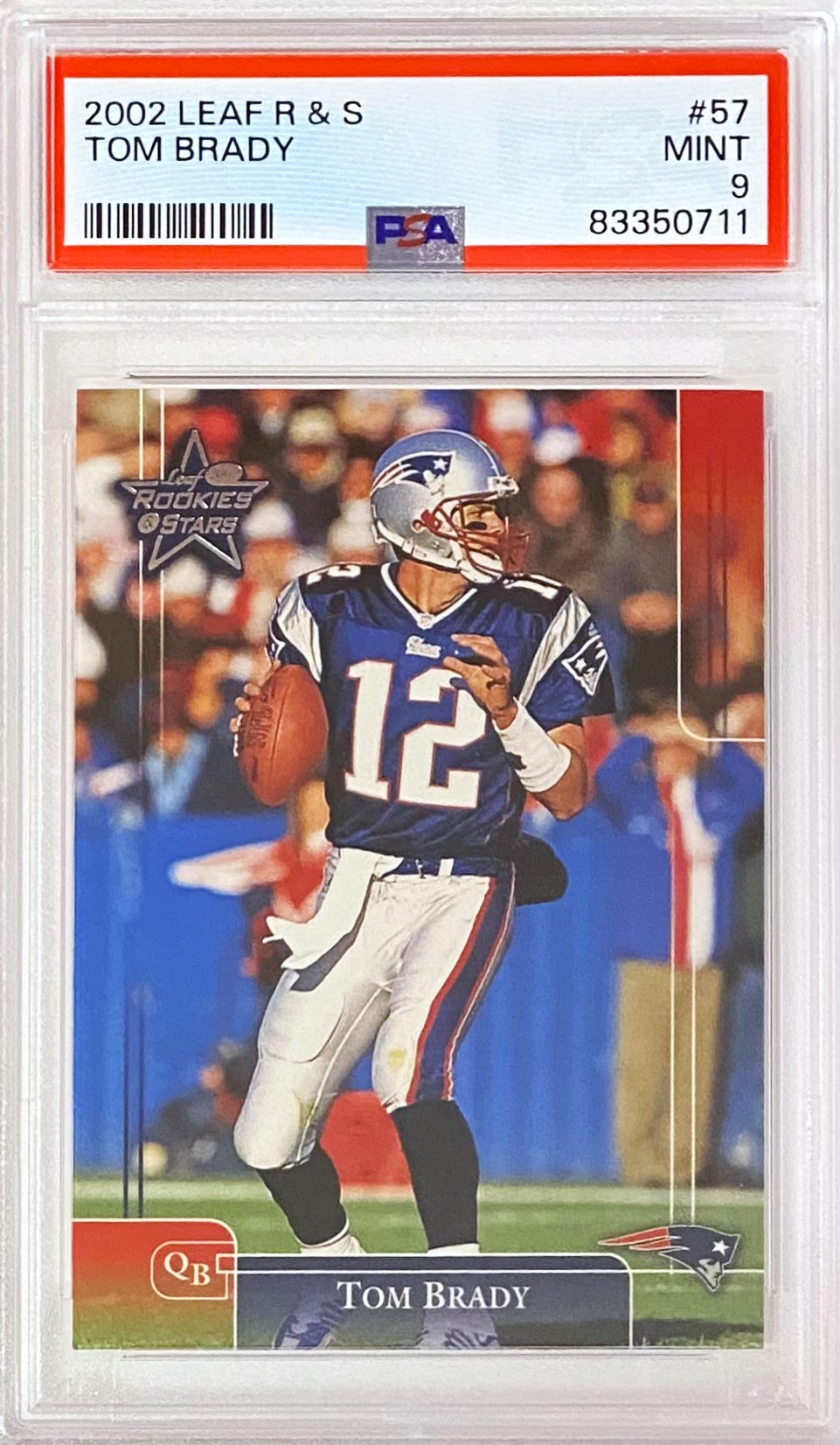 2002 LEAF ROOKIES & STARS TOM BRADY(MVP) #57 PGC 10 MINT sold OR BETTER N.E. PATRIOTS