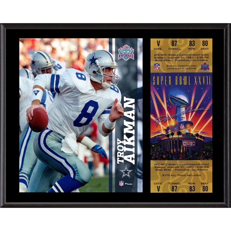 Troy Aikman Dallas Cowboys Super Bowl XXVII Champions 12x15 Sublimated ...